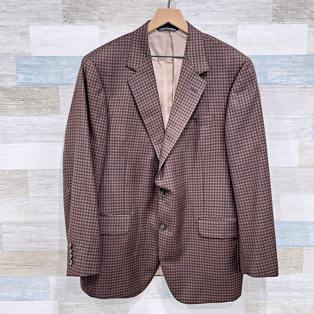 Coppley Reda Wool Gingham Plaid Sport Coat Brown Two Button Canada Mens 45R